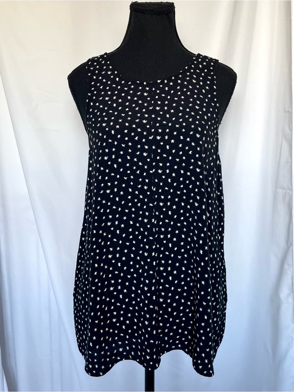Madewell Black Sleeveless Tunic Star Flurry Print Sz M Viscose Tank Top Office